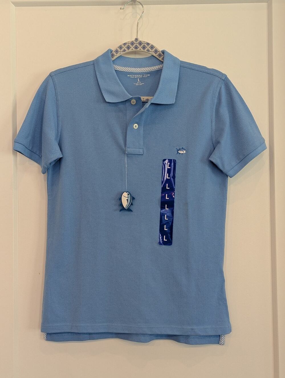 Southern Tide Boys Skipjack Polo Shirt NWT Light Blue Large (12-14) Coastal Golf